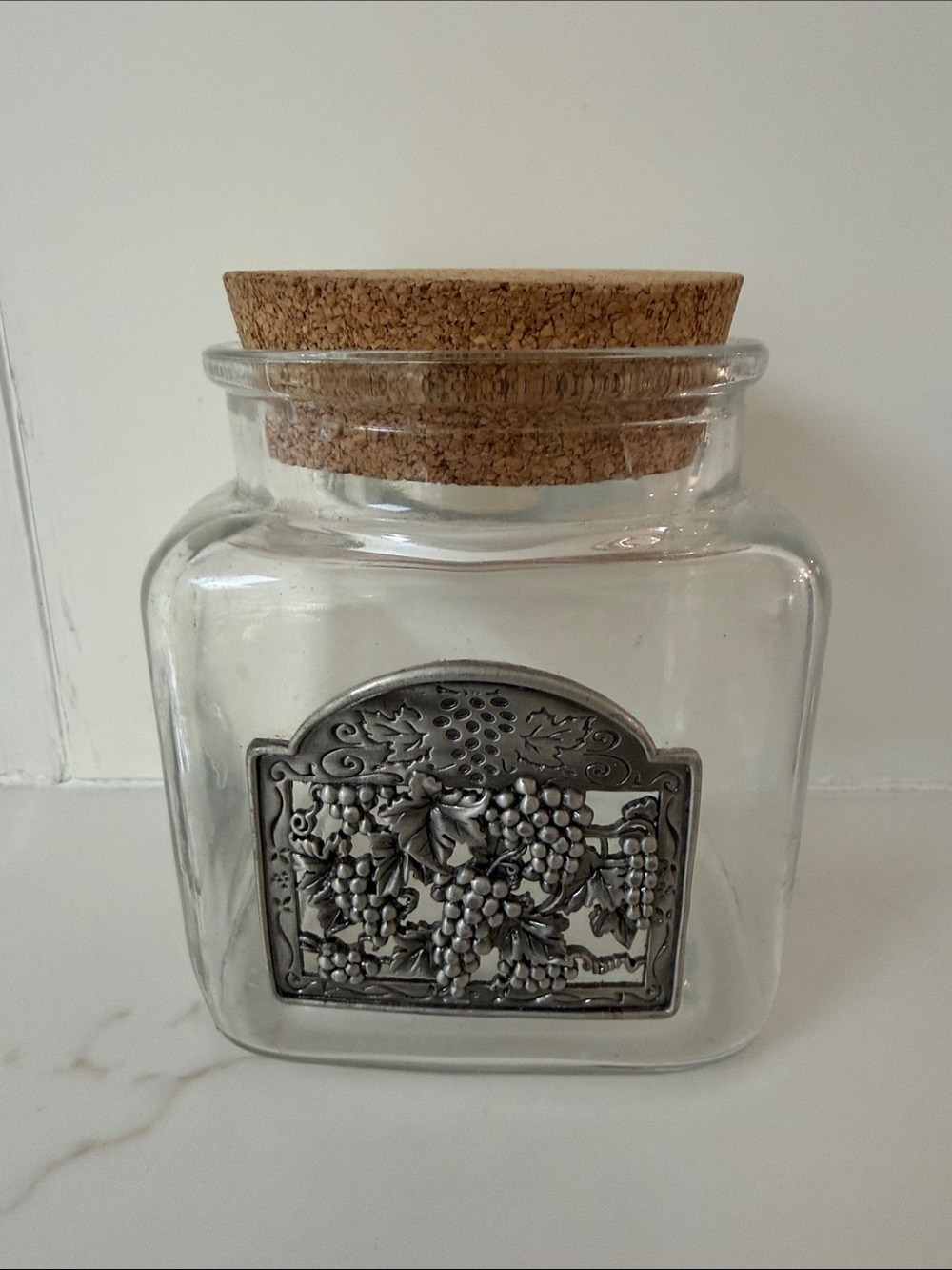 Pewter Decorated Glass Jar